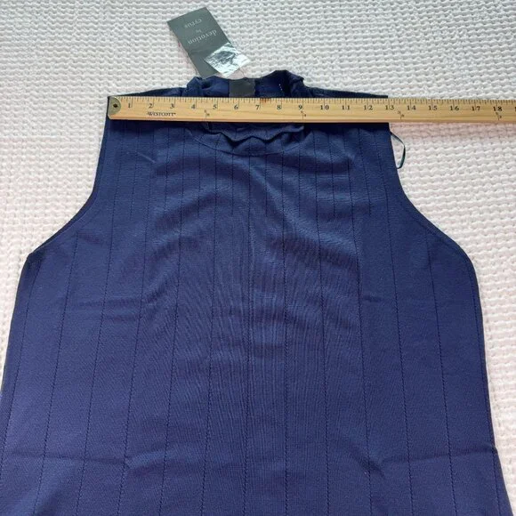 Cyrus Pointelle Scallop Trim Mock Neck Navy Tank Large NWT - Picture 8 of 11